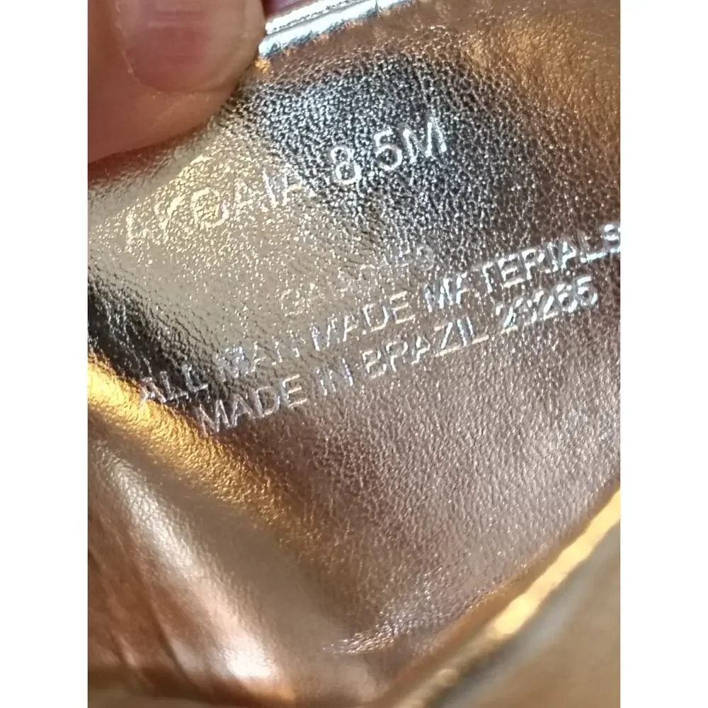 Anne Klein Rybaia Gold Metallic Clear Wedge Sandals Mules Sz 8.5M Brazil